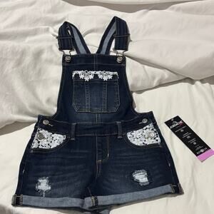 Jordache S 6x Dark Denim Overalls w/Lace Accents adjustable straps stretch nwt